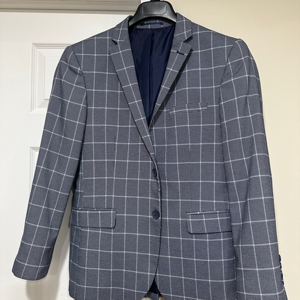 Men's Light Blue & Gray Checkered Blazer